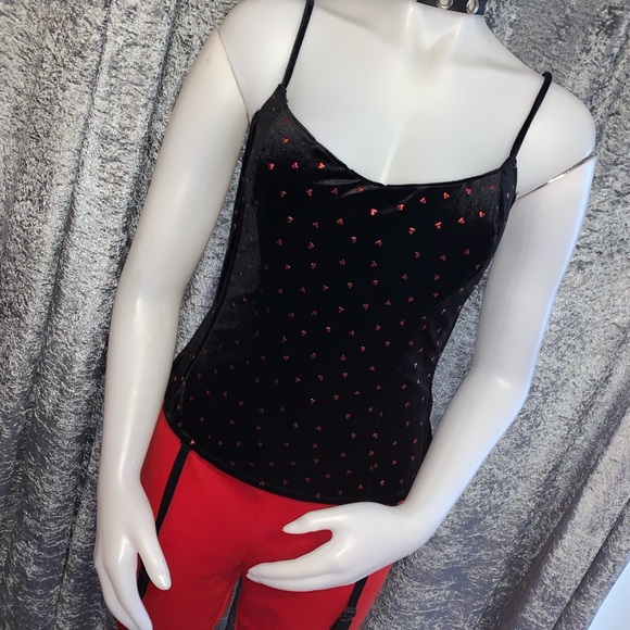 Vintage Black Velvet Corset with Red Hearts - Picture 4 of 11